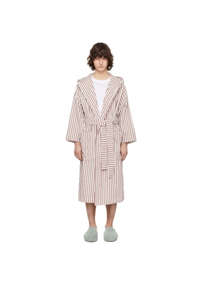 Tekla Off-White & Burgundy Terry Hooded Bathrobe