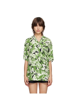 Palm Angels Green & White Hibiscus Bowling Shirt