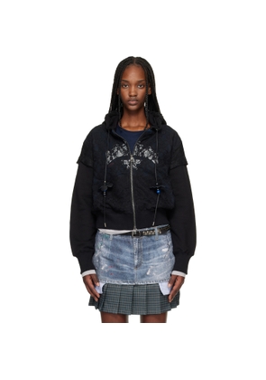Andersson Bell Black & Navy Lace Layered Zip Up Hoodie