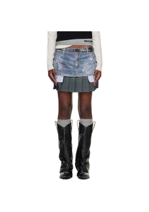 Andersson Bell Blue Painted Layered Pleats Denim Miniskirt