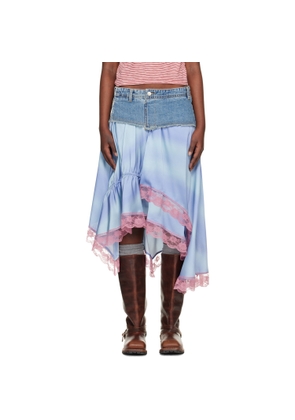 Andersson Bell Blue Denim Combination Lace Hem Midi Skirt