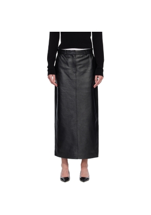 TOTEME Black Grained-Leather Straight Midi Skirt