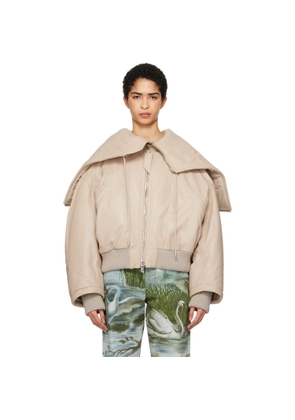 The Attico Biege Padded Leather Bomber Jacket