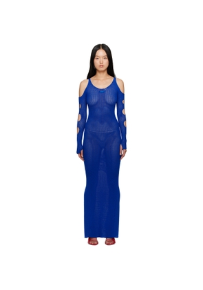 Off-White Blue Hole Net Maxi Dress