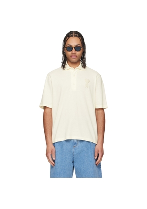 AMI Paris Off-White Cotton Ami de Coeur Knitted Patch Polo