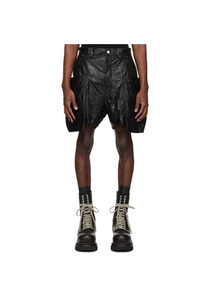 Rick Owens Black Temple Stefan Leather Cargo Shorts