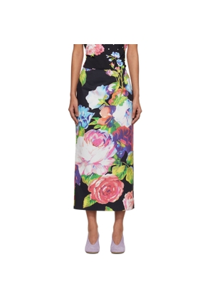 Moschino Black Printed Stretch Cotton Midi Skirt