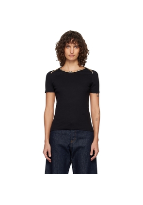 Burberry Black Check Trim Stretch Cotton T-shirt