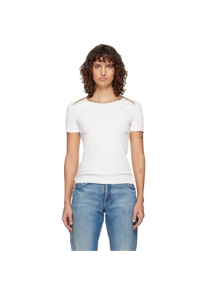 Burberry White Check Trim Stretch Cotton T-shirt