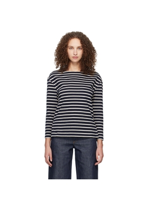 A.P.C. Navy Striped Three-Quarter Sleeve T-shirt