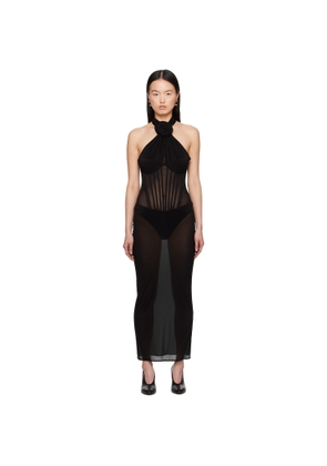 Magda Butrym Black Sheer Halter Bustier Midi Dress