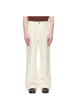 ssstein Off-White Double Weave Cotton One Tuck Wide Trousers