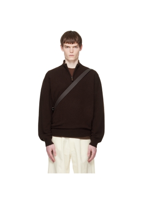 ssstein Brown Pure Cashmere Knit Half Zip LS Sweater