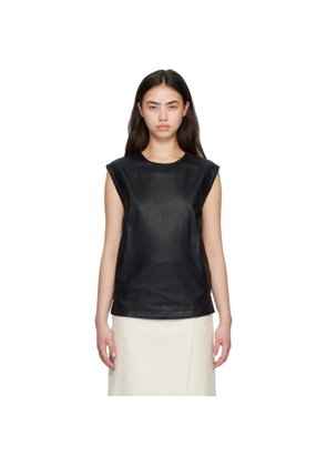 Loulou de Saison Black FIZA Ostrich-Effect Leather Blouse