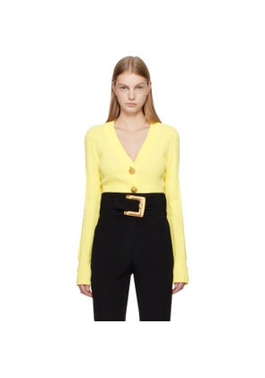 BALMAIN Yellow Buttoned V-Neck Light Knit Cardigan