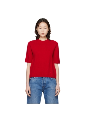 Loulou de Saison Red Dara Short-Sleeve Cashmere Sweater
