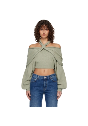BALMAIN Green 'Balmain' Long-Sleeve Silk Sweater