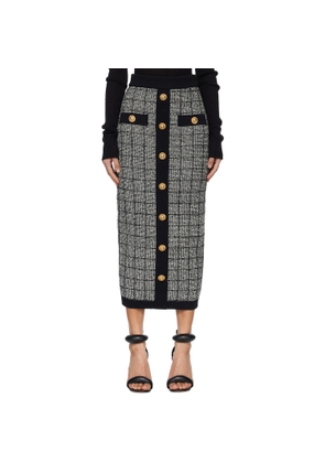 BALMAIN Black & White Buttoned Knit Light Tweed Maxi Skirt