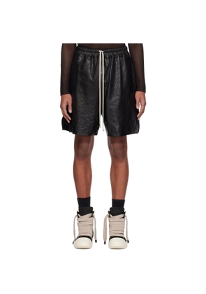 Rick Owens Black Temple Boxer Leather Shorts