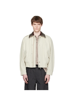 COOR Off-White Leather Collar Washed Cationized Bomber Jacket