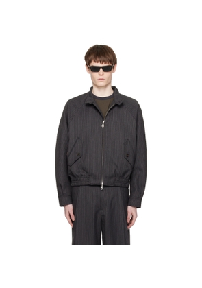 COOR Gray Striped Wool Blend Harrington Jacket
