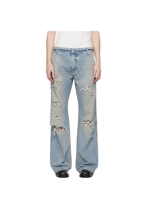 AMIRI Blue Checkered Repair Bootcut Jeans