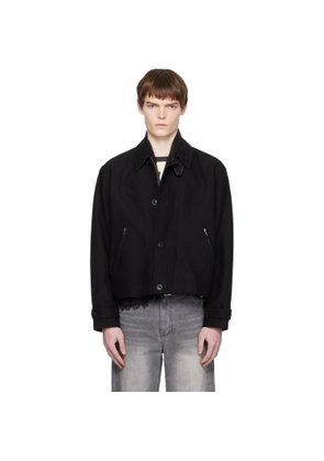 COOR Black Wool Linen Blend Leather Tab Jacket