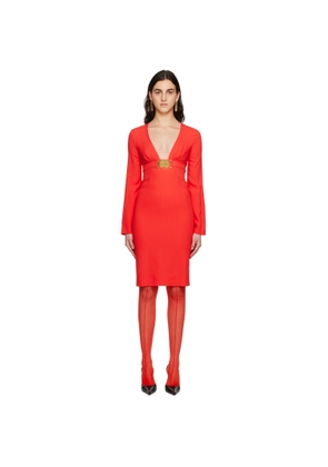 Moschino Red Double Smiley V-Neck Midi Dress