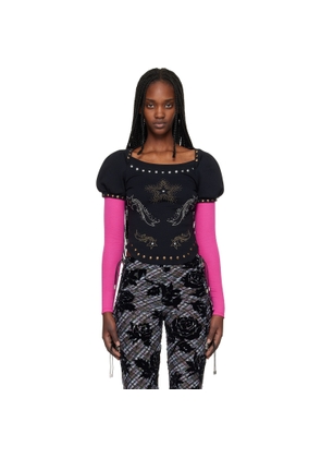 Chopova Lowena Black & Pink Janine Jersey Top