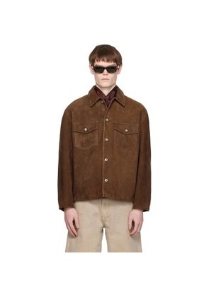 COOR Brown Two-Tone Button Suede Jacket