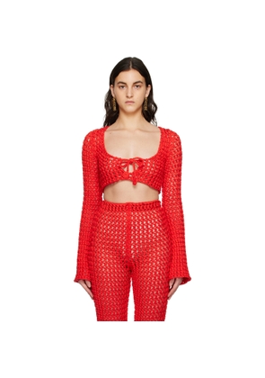Moschino Red Cropped Long Sleeve T-Shirt