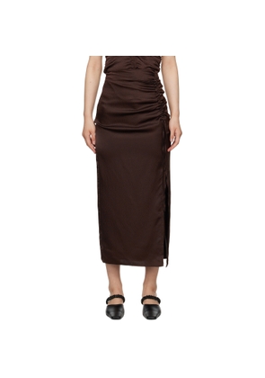 Elleme Brown Ruched Midi Skirt