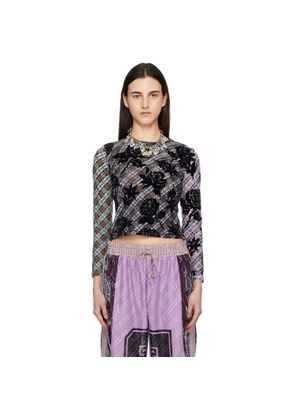 Chopova Lowena Multicolor Picnic Plaid Flocked Mesh Top