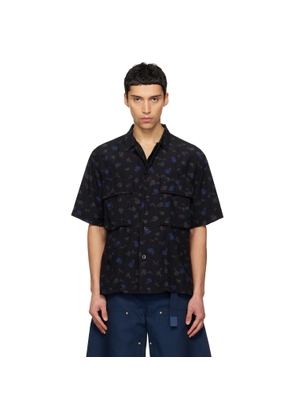 sacai Black Overdyed Floral Print Shirt