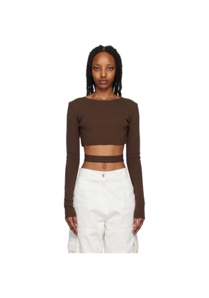 ANDREĀDAMO Brown Cutout Long Sleeve T-Shirt