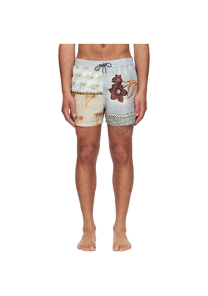 Paul Smith Blue & Yellow Textile Mix Swim Shorts
