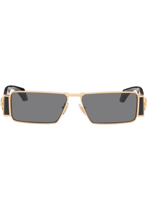 Versace Black & Gold Medusa Plaque Rectangular Sunglasses