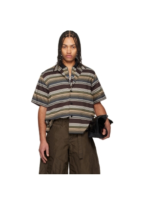 sacai Beige & Brown Horizontal Stripe Shirt