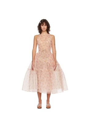 Simone Rocha Pink Tapered Back Hoop Flounce Maxi Dress