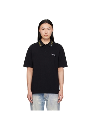 AMIRI Black 'AMIRI' Floral Collar Polo