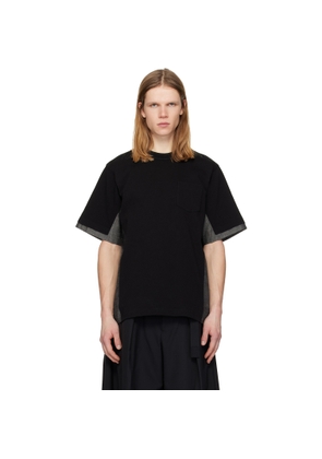 sacai Black Cotton Jersey & Light Wight Denim T-shirt