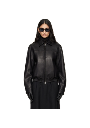 TONYWACK Black Vintage Lamb Leather Bomber Jacket