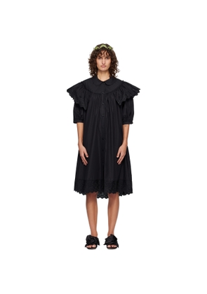 Simone Rocha Black Puff Sleeve Ruffle Frill Trim Shirt Midi Dress