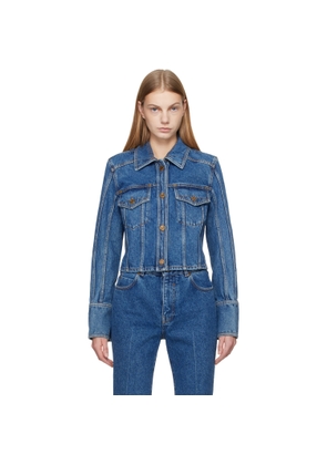BALMAIN Blue Cropped Faded Denim Jacket