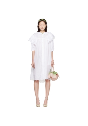 Simone Rocha White Puff Sleeve Ruffle Frill Trim Shirt Midi Dress