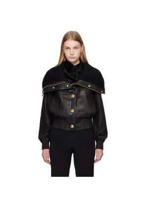BALMAIN Black Lambskin & Knit Bomber Jacket