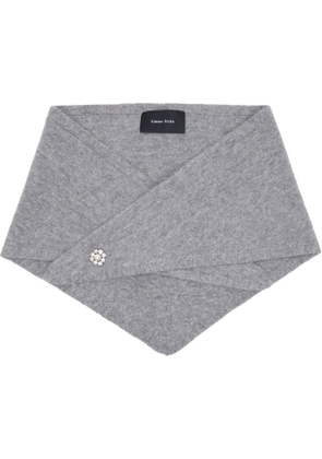 Simone Rocha Gray Embellished Cashmere Neckerchief Scarf