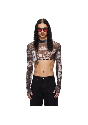 LU'U DAN Black Masked Mesh Crop Top