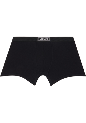 Versace Black Cotton Ribbed Long Boxer Briefs