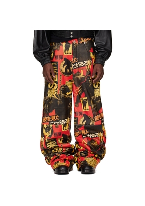 LU'U DAN SSENSE Exclusive Black & Red Stacked Leather Snow Pants
